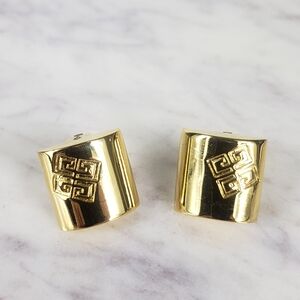 Vintage Givenchy Gold Clip Stud Statement Earrings Signed with Logo